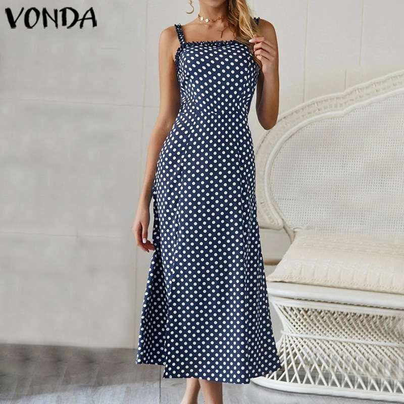 VONDA Summer Dress Women Sexy Sleeveless Long Maxi Dresses