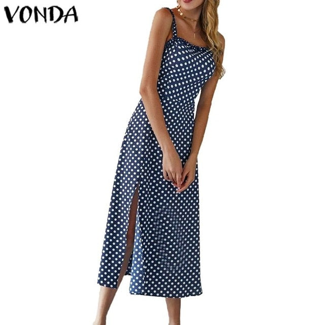 VONDA Summer Dress Women Sexy Sleeveless Long Maxi Dresses